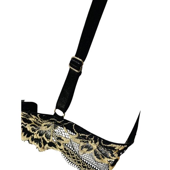 Rene Rofa Bra Underwire Padded 34B Black Beige Floral Lace Pushup Sexy Used - Picture 5 of 12